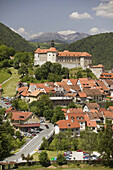 Town and Skofja Loka Castle. Skofja Loka. Gorenjska. Slovenia.