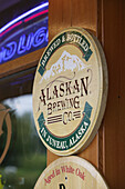 Sign for Alaskan Brewing Co. Beer. Local Brew. Juneau. Southeast Alaska. USA.