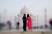 Taj Mahal. Pink Sari. Agra. Uttar Pradesh. India.