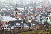 Town view of Alsatian Wine Village in Winter. Riquewihr. Haut-Rhin. Alsace. France.