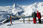 Rothorn (el. 3103 meters). Winter. Visitors & The Matterhorn. Zermatt. Wallis/Valais. Switzerland.