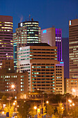 Highrises of Downtown Winnipeg from the Forks. Evening. Winnipeg. Manitoba. Canada.