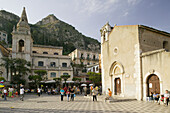 Piazza IX Aprile in late afternoon, Taormina. Sicily, Italy