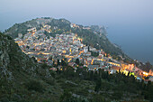 Town View from Monte Tauro in the Evening, Taormina. Sicily, Italy
