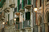 Ortygia Island-Streetlights- via R. Settimo in the evening, Syracuse. Sicily, Italy