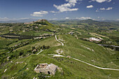 View of Hilltop Town from Enna with Old Farmhouse, Calascibetta. Sicily, Italy