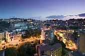 Town View from Grande Albergo Sicilia Hotel in the evening, Enna. Sicily, Italy