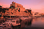 Harbor view with City Hall at sunset. Ciudadela. Minorca. Balearic Islands. Spain