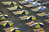Beach Umbrellas. Morning. Rhodes. Dodecanese, Greece