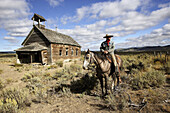 Cowboy and old 1900s school. Ponderosa Ranch. Seneca. Oregon . USA