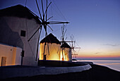 Windmills at sunset. Mykonos. Cyclades Islands, Greece