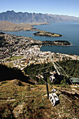Cable railway overlooking Wakatipu Lake and Remarkables range. Queenstown. South Island, New Zealand