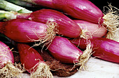 Deep-pink vegetables on outdoor table at Farmers Market