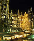 Christkindlmarkt at the Marienplatz Christmas Fair and New City Hall Munich Upper Bavaria Germany