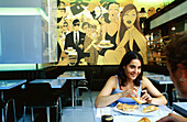Spain, Catalunya, Barcelona, restaurant Sandwich & Friends , wall painting by Jordi Labanda
