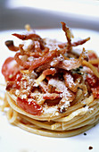 Spaghetti All Amatriciana. Restaurante Convivio . Rome. Italy.