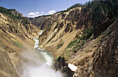 Waterfalls and valley and blue sky from the top, Yellowstone NP