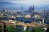 Santa Maria del Fiore cathedral, overview on Florence. Tuscany, Italy