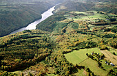 Aerial views of the Barrage de Mareges dam. Correze . France