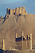 Qalaat ibn Maan castle (17th Century) above ruins of Palmyra. Syria