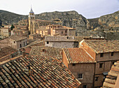 View of Albarracin with Cathedral at the background. Teruel province. Aragon, Spain