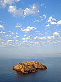 Small island in Cala d Hort. Ibiza. Balearic Islands. Spain.