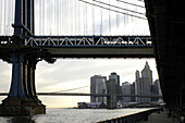 Manhattan Bridge and skyline. New York City. USA