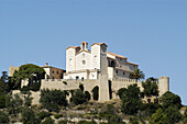 General view of Artà. Castle walls and church to the back. Majorca. Balearic Islands. Spain