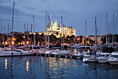 Cathedral view. Sunset at the Palma bay. Mallorca. Balearic Islands. Spain.