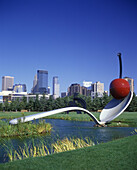 Sculpture garden, Minneapolis skyline, Minnesota, USA.