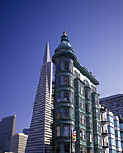 Transamerica office tower, & victorian building, San francisco, California, USA.