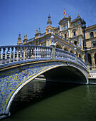 Mosaic bridge, Plaza de España, Seville, Andalusia, Spain.
