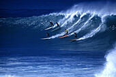 Surfers, Waimea bay, Oahu, Hawaii, USA.