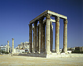 Corinthian style columns, Temple of zeus olympios ruins, Athens, Greece.