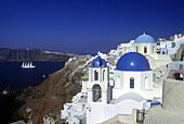 Church domes, Oia, Santorini, Greece.