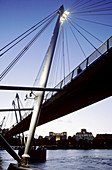 Golden Jubilee Bridge (Hungerford Bridge) over the River Thames from the south bank. London, UK