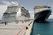 Cruise ship port, MS Noordam, Serenade of the Seas, passengers. Dutch. Philipsburg. Great Bay. Sint Maarten.