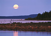 Moon rise over the Gulf of Bothnia. Vasterbotten. Sweden