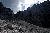 rocks in cirque Hoher Winkel beneath Kopftörl and Ellmauer Halt, Kaiser range, Tyrol, Austria