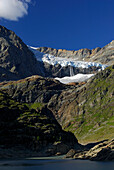 Ice fall of glacier Vadretta Fallaria, Bernina range, Italy