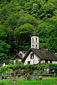 Häuser und Kirche in Foroglio, Tessin, Schweiz