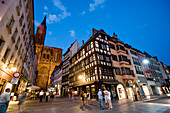 Rue Merciere and Strasbourg Cathedral in the evening, Strasbourg, Alsace, France