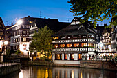Restaurant Maison de Tanneurs in the evening light, Petite France, Strasbourg, Alsace, France