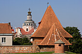 The Bastion and city wall of Vilnius with the cupola of the church of St. Casimir, Vilnius, Lithuania