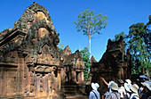 Tourist in Banteay Srei Temple in Angkor. Siem Reap. Cambodia