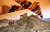 Prayers flags at Namgyal Tsemo Gompa (monastery), near Leh. Ladakh. Jammu and Kashmir. India