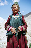 Old pilgrim woman to Lamayuru Monastery. Ladakh. Jammu and Kashmir, India