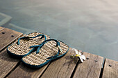 Koh Samui Island. Slippers near swimming pool. Thailand.