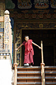 Bhutan. Punakha. Punakha Dzong Monastery. Little Buddhist Monk.