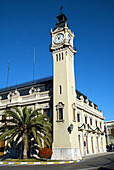 Building with clock, port of Valencia. Spain